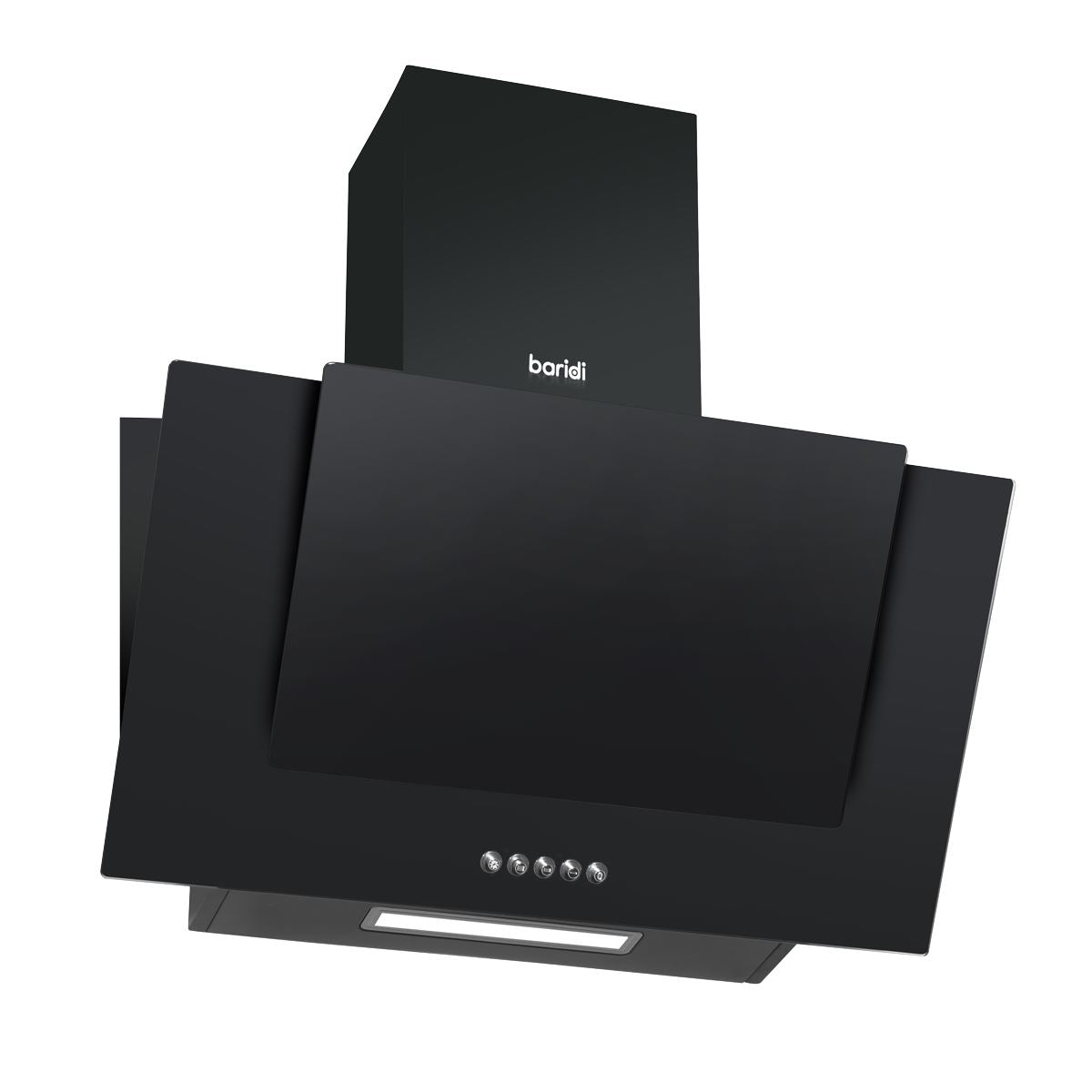 Baridi 60cm Angled Chimney Cooker Hood Carbon Filter LED Lamp Black Glass DH129