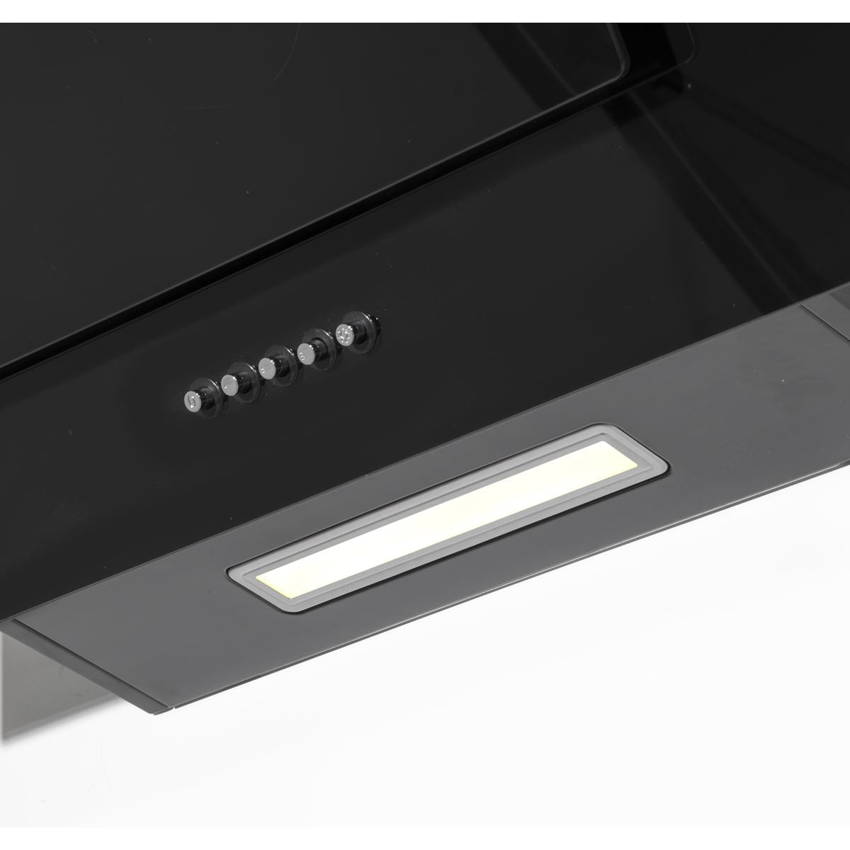Baridi 60cm Angled Chimney Cooker Hood Carbon Filter LED Lamp Black Glass DH129
