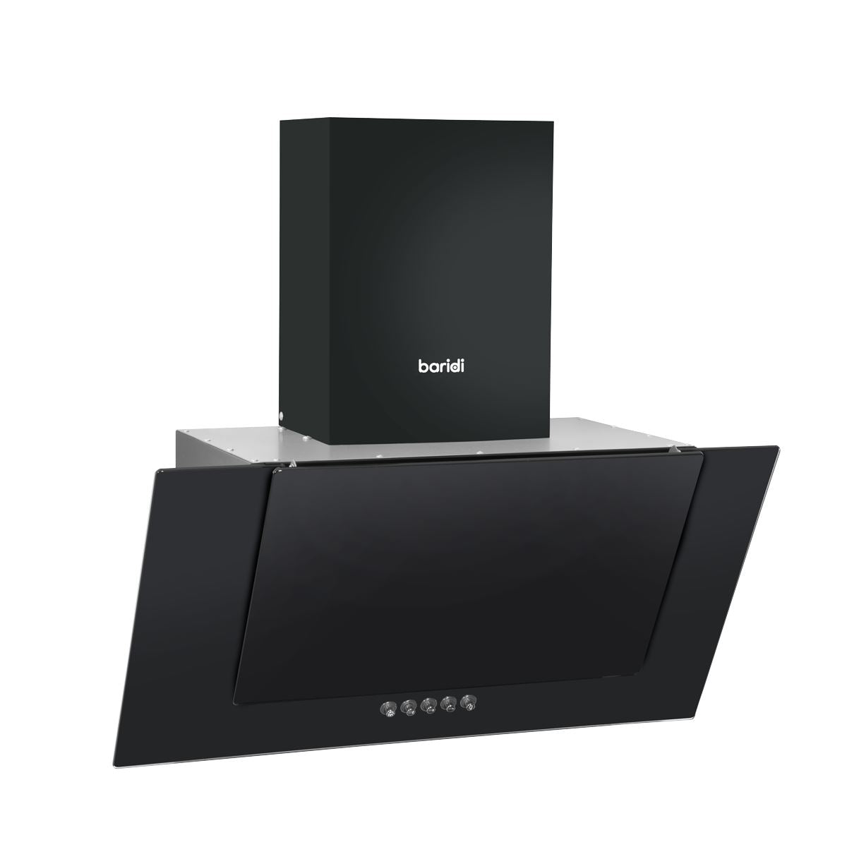 Baridi 60cm Angled Chimney Cooker Hood Carbon Filter LED Lamp Black Glass DH129
