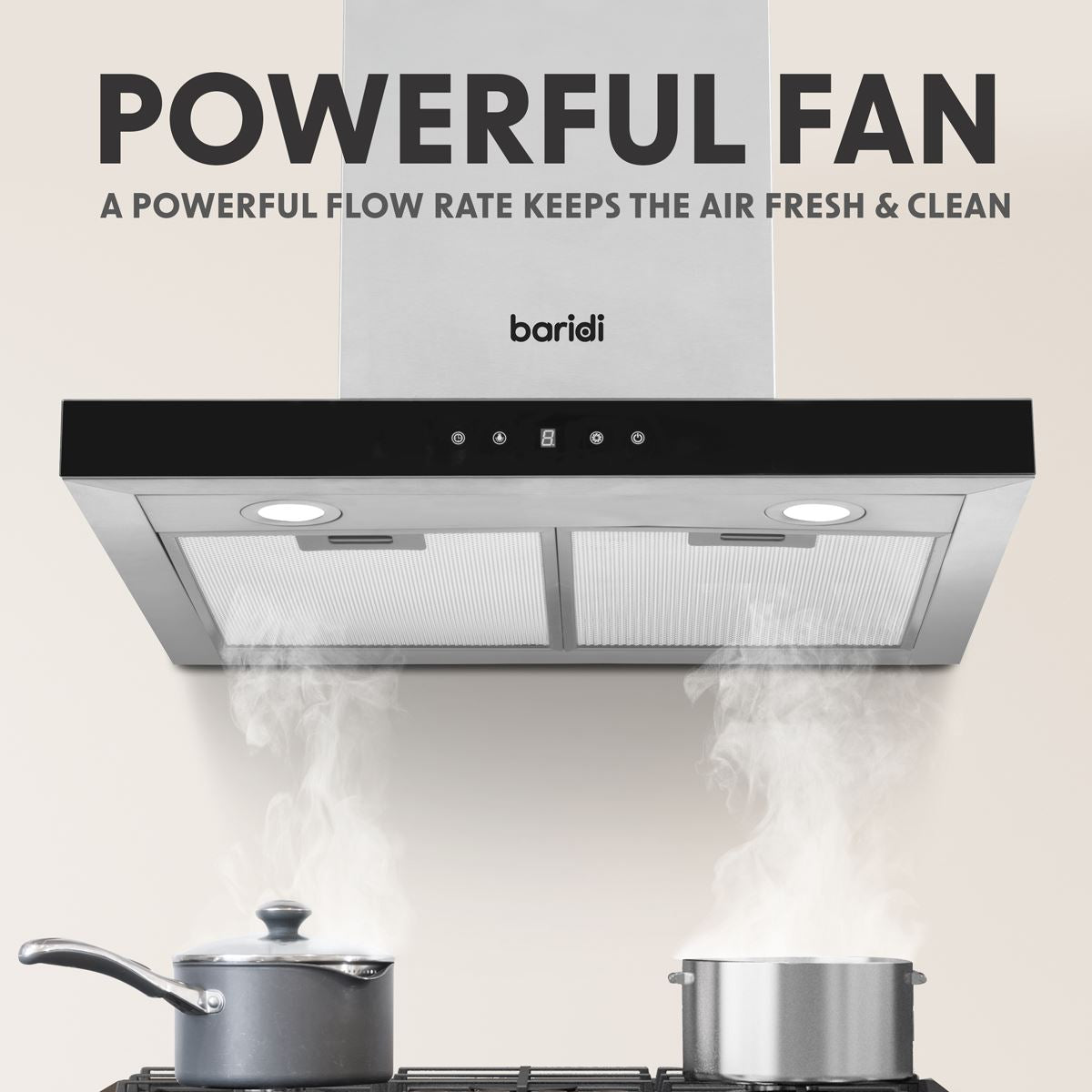 Baridi 60cm T Shape Chimney Cooker Hood Carbon Filters Stainless Steel DH130