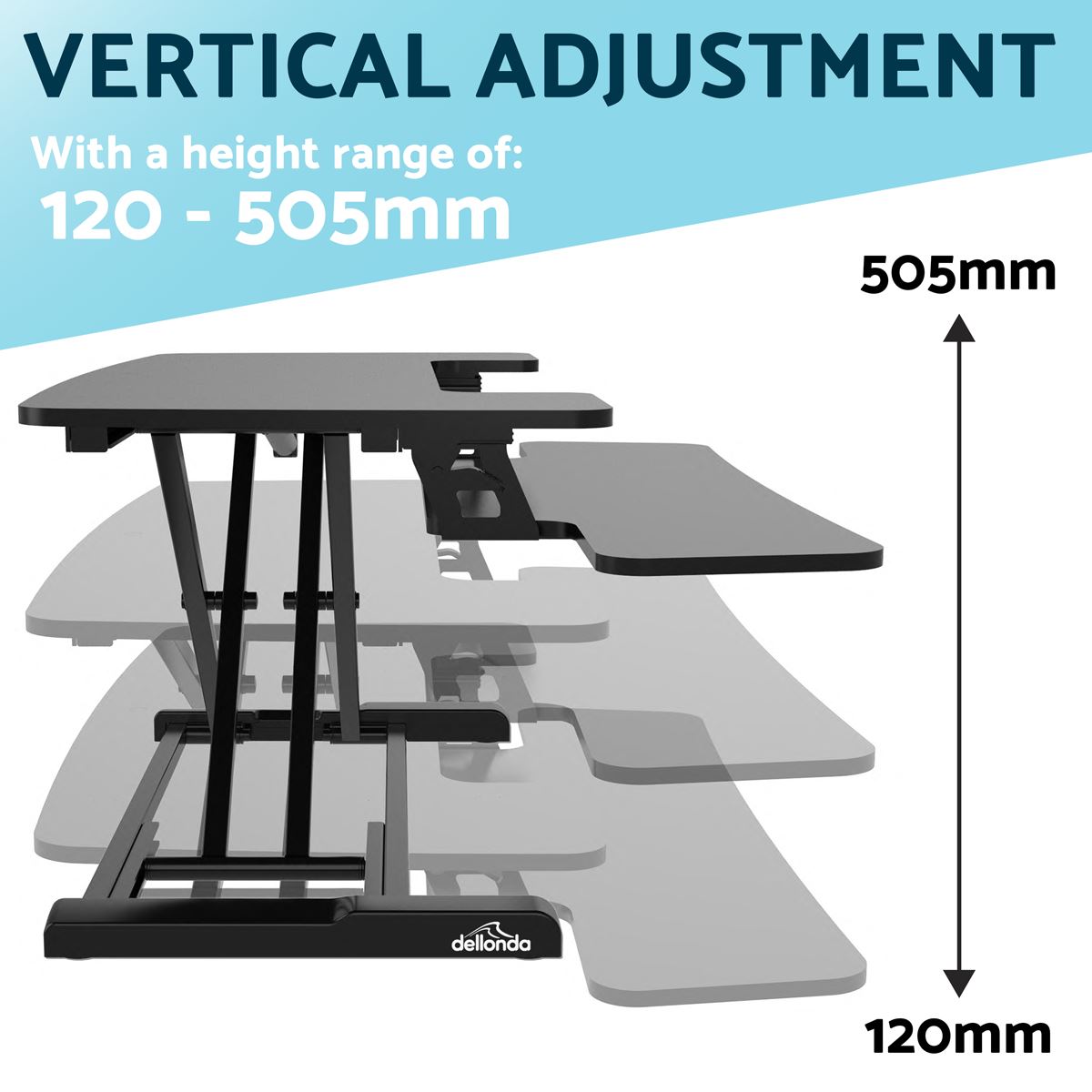 Dellonda 71cm Height Adjustable Standing Desk Converter 50cm Height 15kg DH14