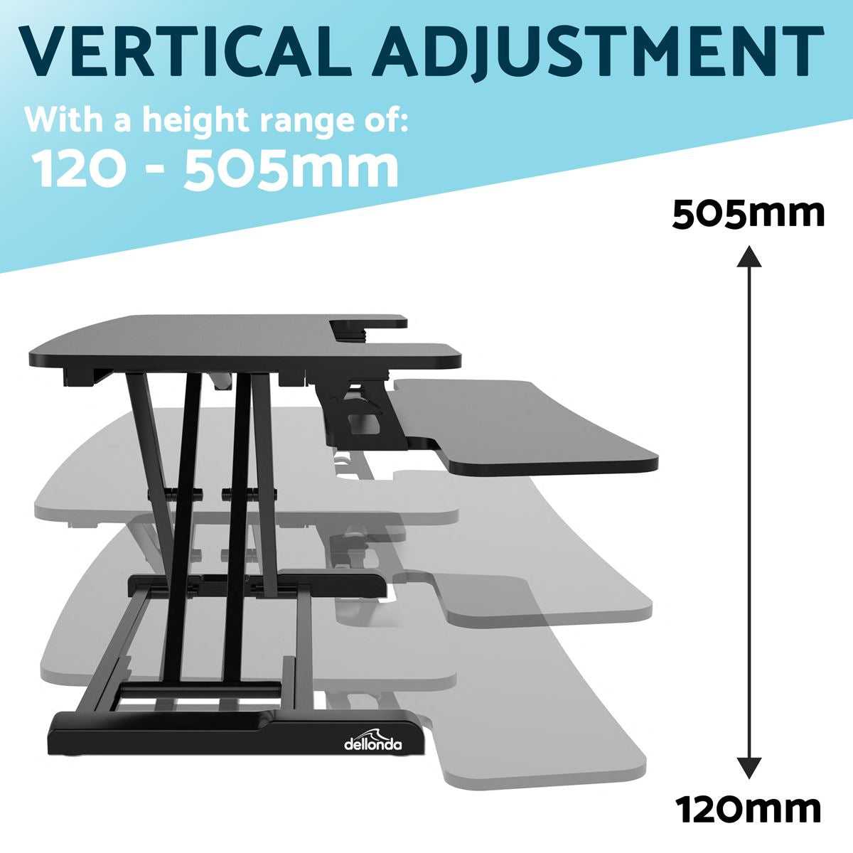 Dellonda 89cm Height Adjustable Standing Desk Converter 50cm Height 15kg DH15
