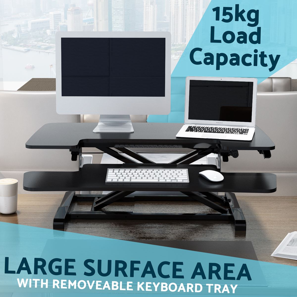 Dellonda 89cm Height Adjustable Standing Desk Converter 50cm Height 15kg DH15
