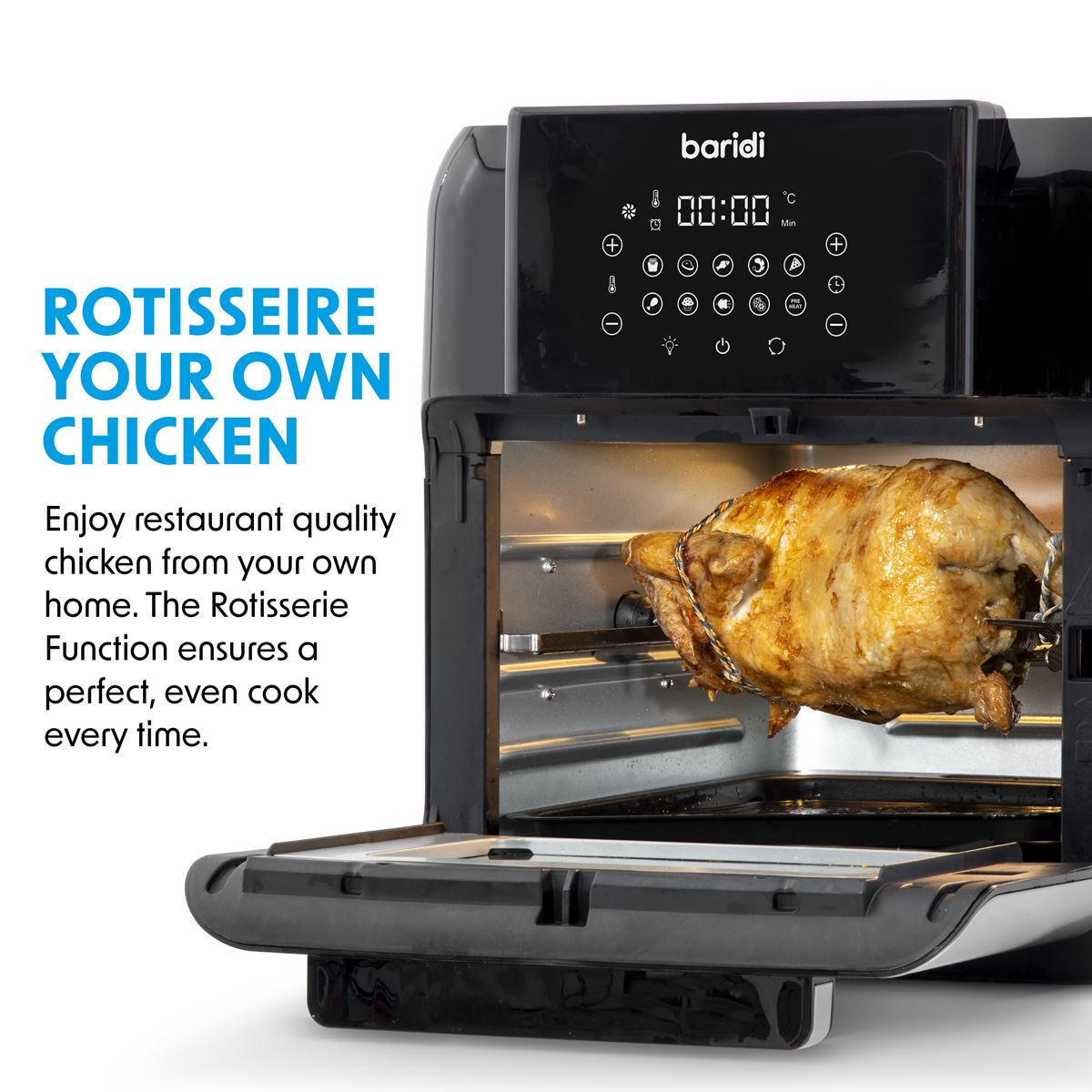 Baridi Air Fryer and Rotisserie 10 Preset Programs 1500W 12L Black Silver DH170