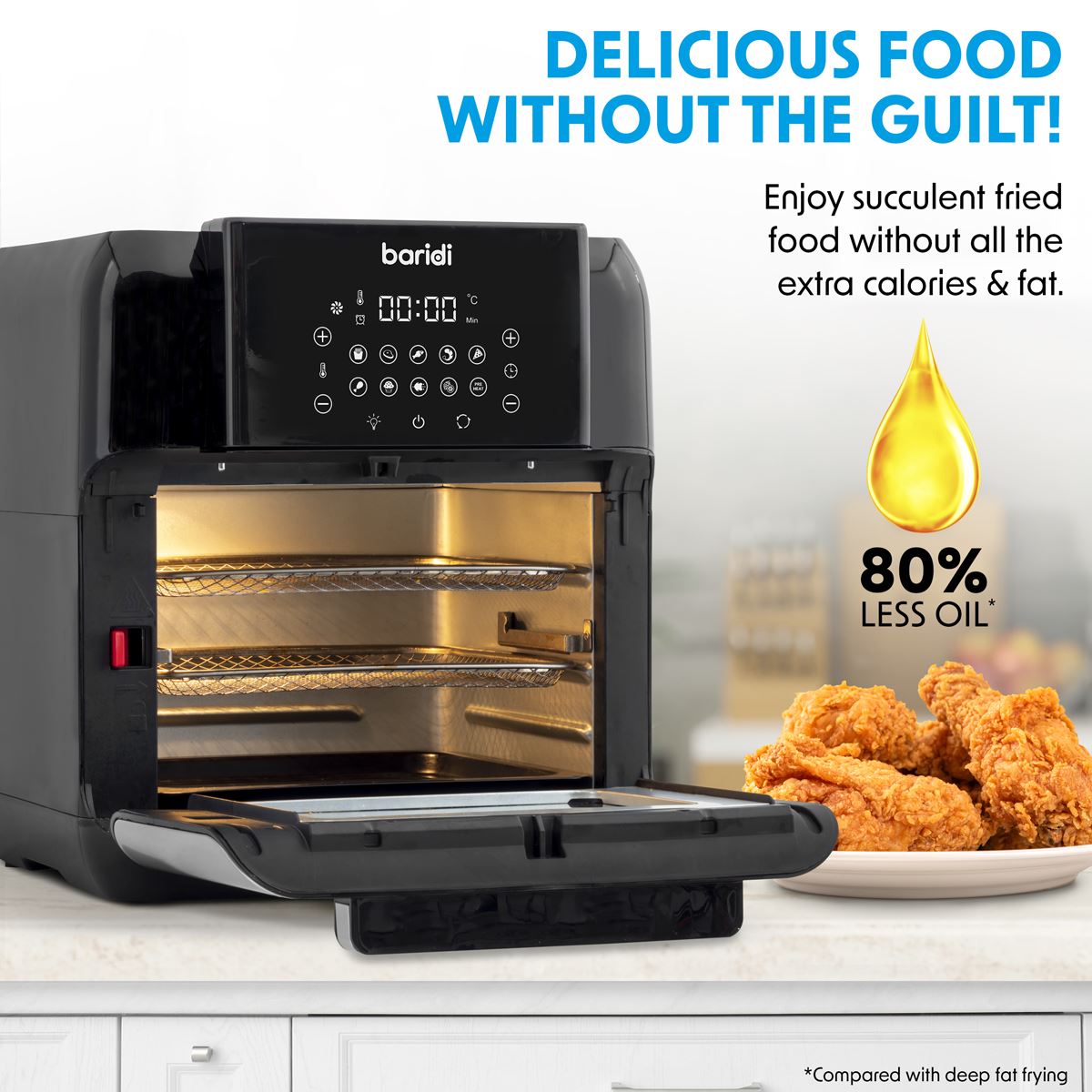 Baridi Air Fryer and Rotisserie 10 Preset Programs 1500W 12L Black Silver DH170