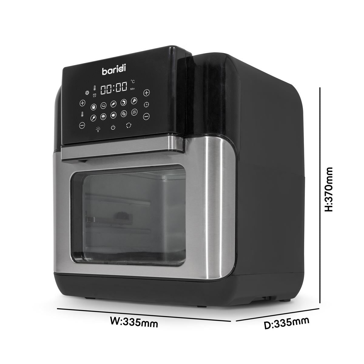 Baridi Air Fryer and Rotisserie 10 Preset Programs 1500W 12L Black Silver DH170
