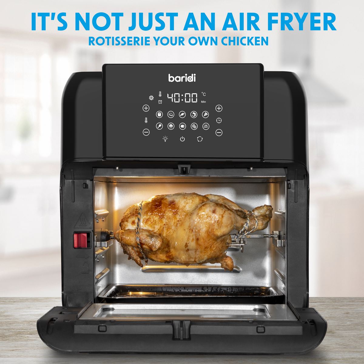 Baridi Air Fryer and Rotisserie 10 Preset Programs 1500W 12L Black Silver DH170