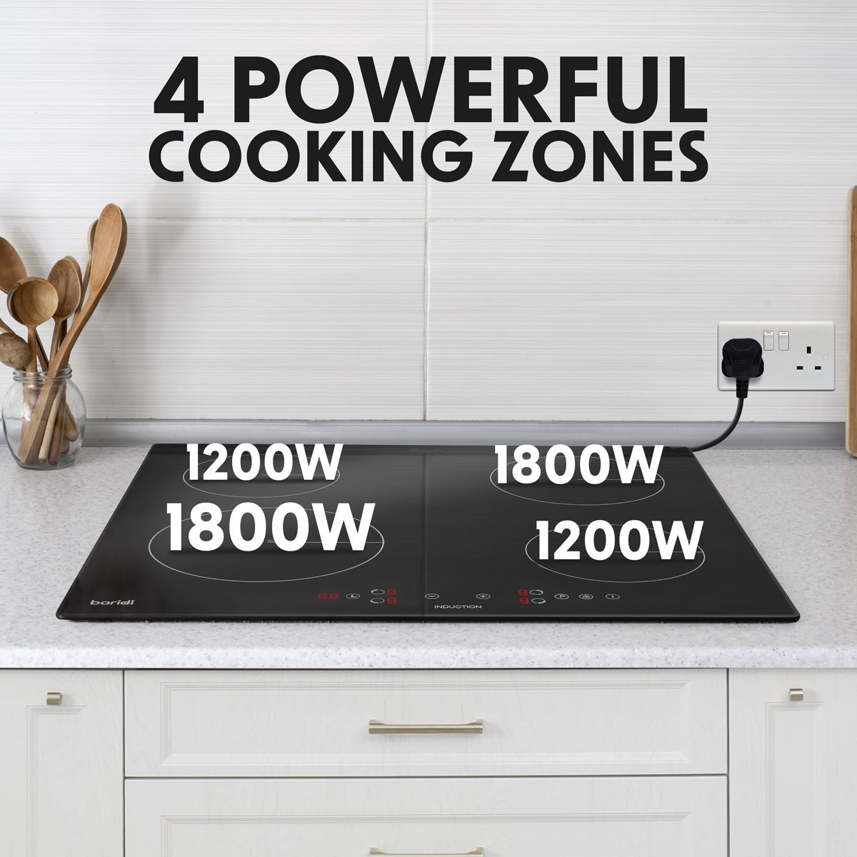Sealey Baridi 60cm Built-In Induction Hob with 4 Cooking Zones, 2800W, Boost Function, 9 Power Levels, Touch Control, Timer, supplied with 13A Plug DH177