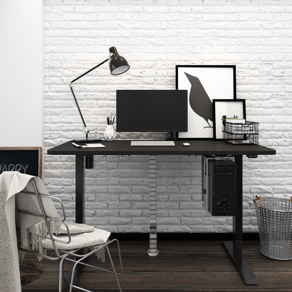 Dellonda Black Single Motor Adjustable Desk Frame 70kg Capacity DH17