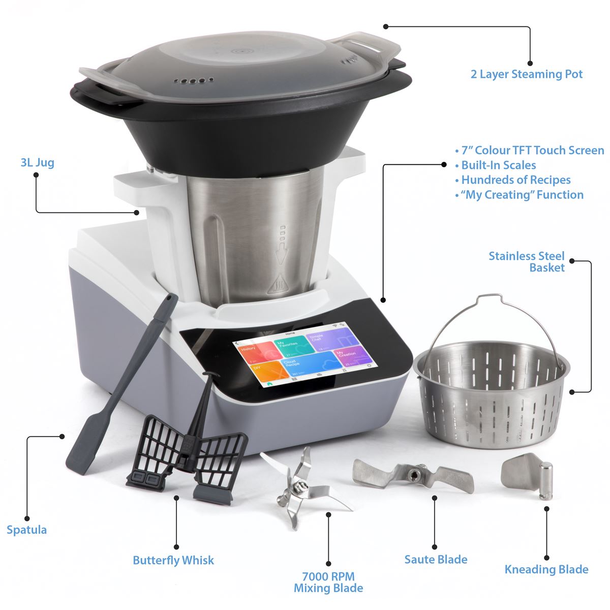 Baridi Smart Kitchen Robot Thermo Cooker 18 Preset Functions Touch Screen DH189