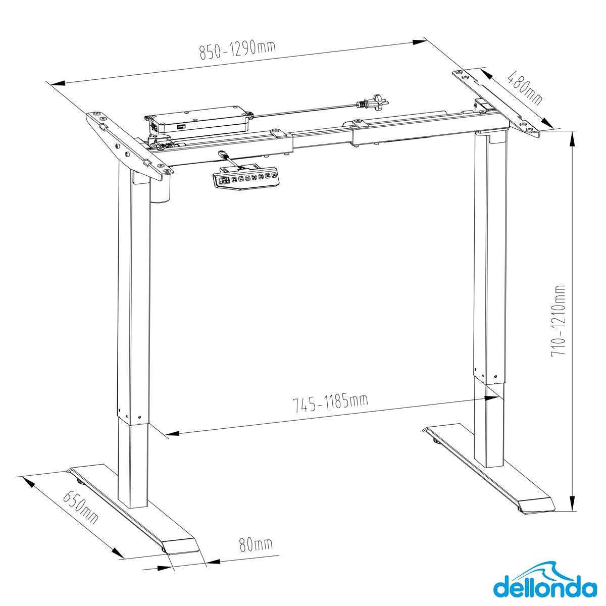 Dellonda Black Electric Adjustable Desk Frame Digital 70kg Capacity DH18