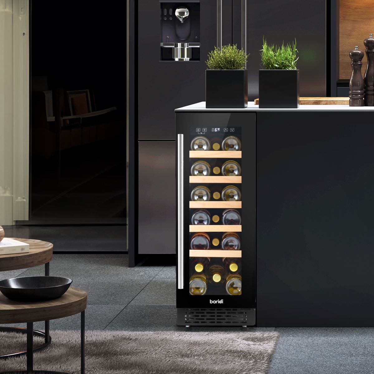 Baridi 20 Bottle Slim 30cm Built In Wine Cooler Touchscreen Control Black DH203