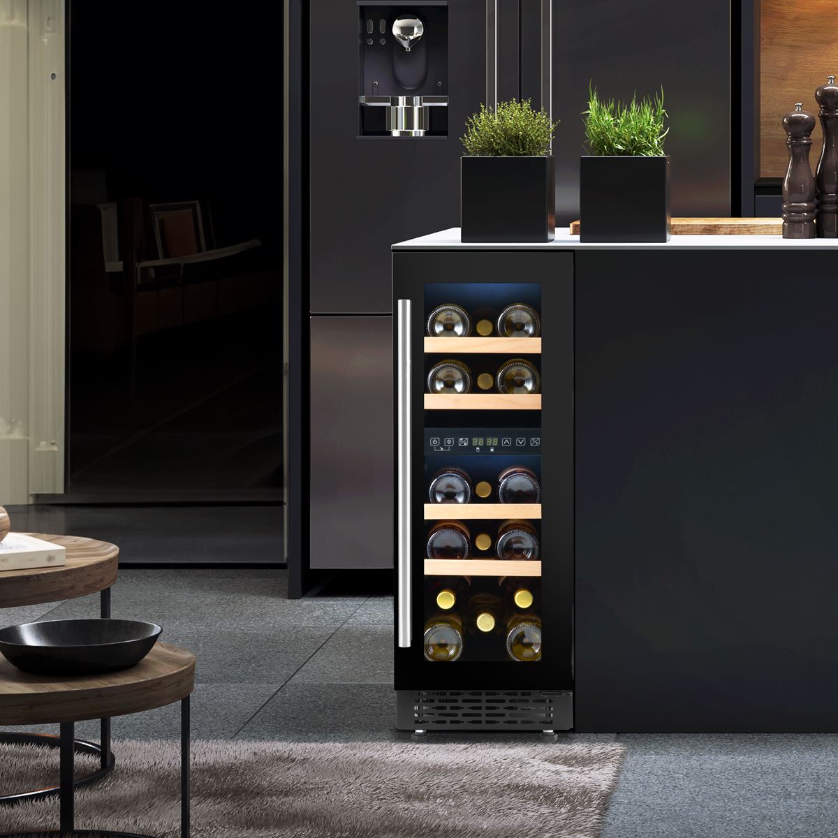 Baridi 17 Bottle Dual Zone Slim 30cm Wine Cooler Touch Screen Black DH204