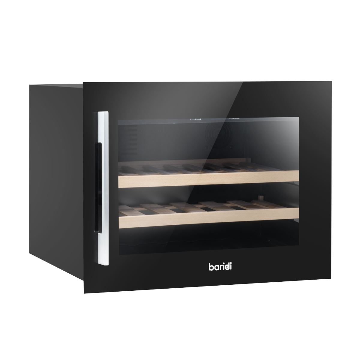Baridi 60cm Built In 28 Bottle Wine Cooler Beech Wood Shelves Black DH205