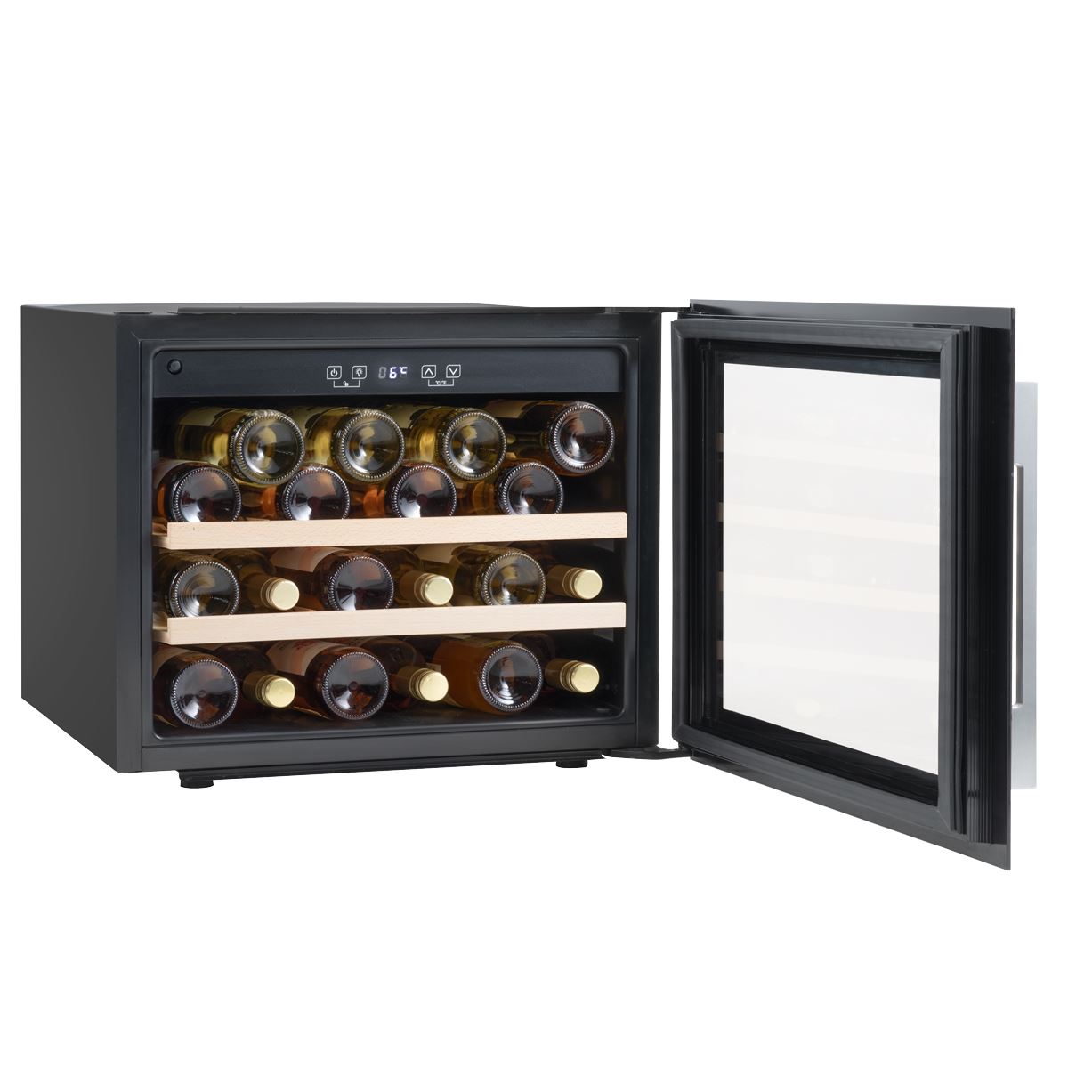 Baridi 60cm Built In 28 Bottle Wine Cooler Beech Wood Shelves Black DH205
