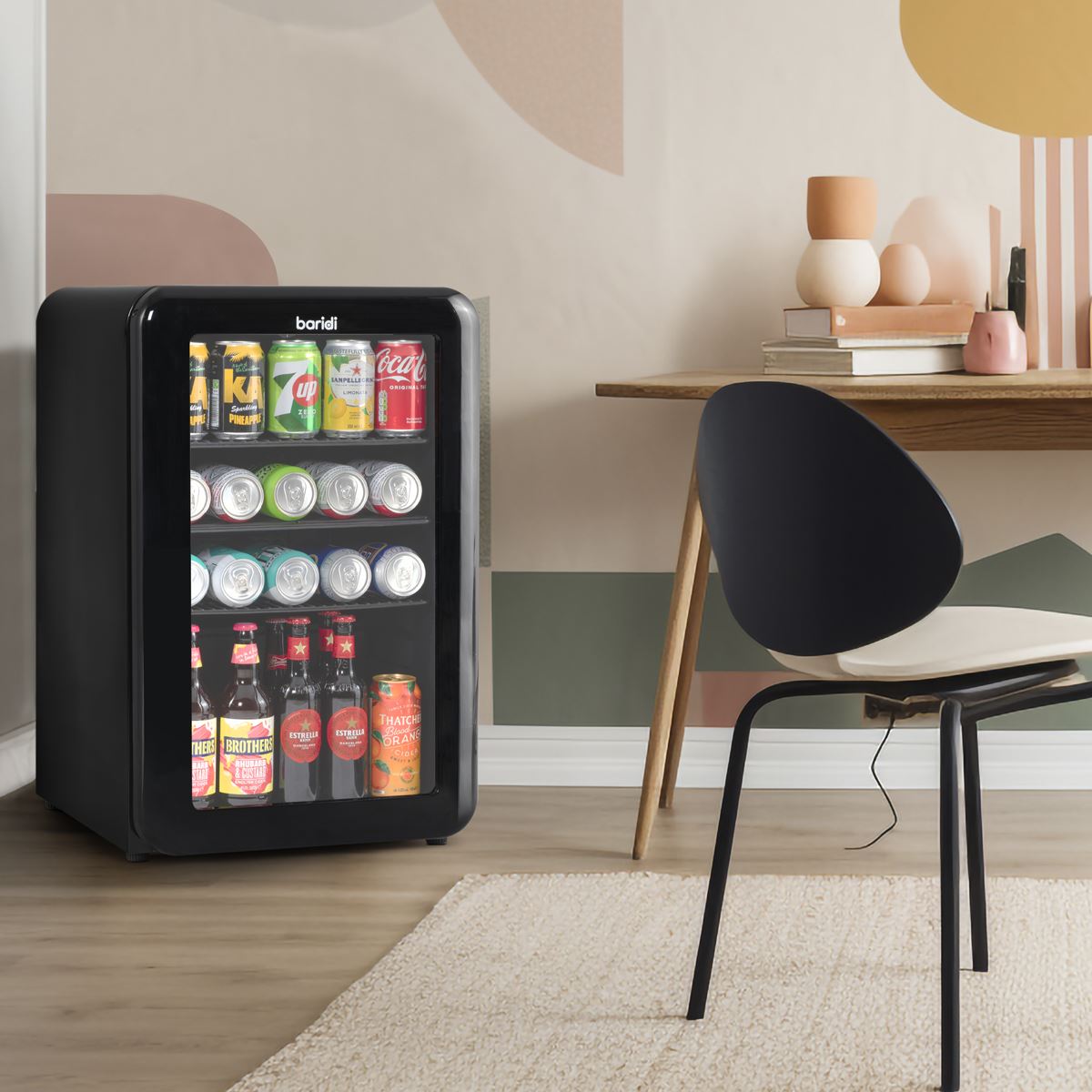 Baridi 70L Under Counter Drinks Beer & Wine Cooler Fridge Retro Black DH222