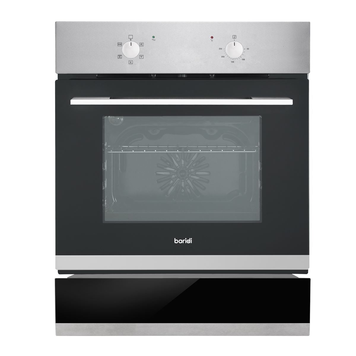 Sealey Baridi Integrated Fan-Assisted Electric Oven 60cm 55L Capacity with Warming Drawer - Black/Stainless Steel DH233