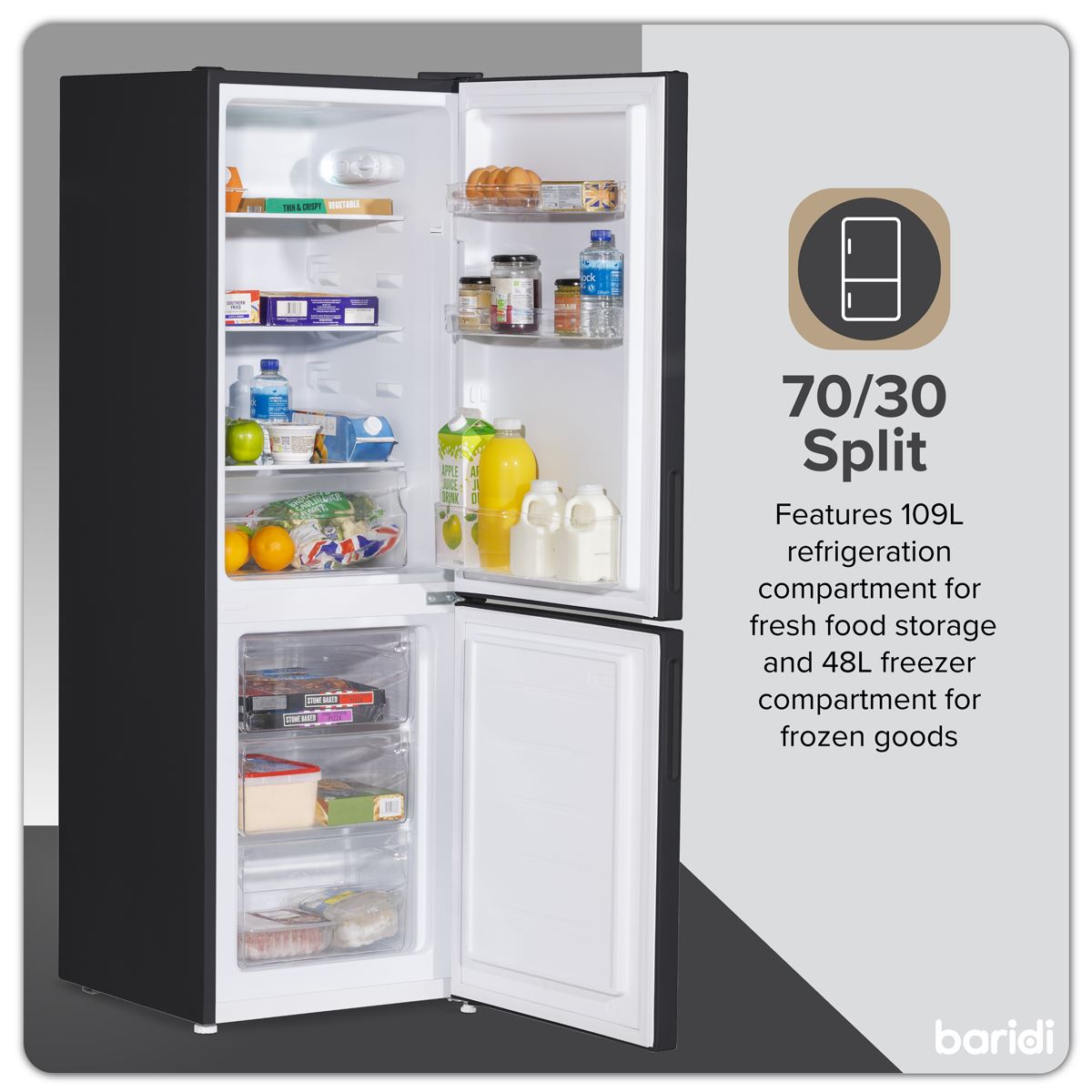 Sealey Baridi 47cm 70/30 Fridge Freezer 157L Capacity Low Frost 220-240V DH253