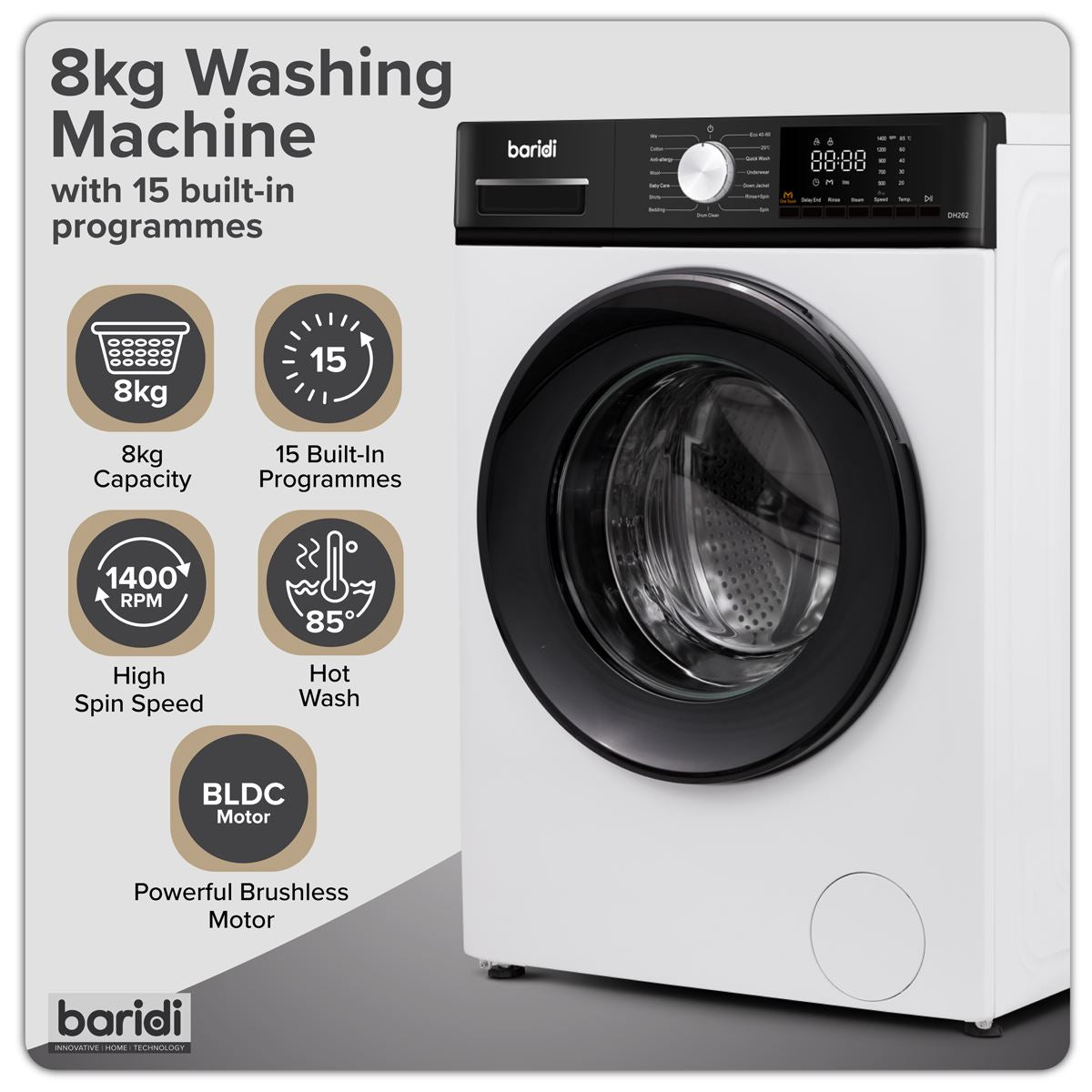 Sealey 8kg Washing Machine, Front Loading, 1400rpm Energy Rating A � White DH262