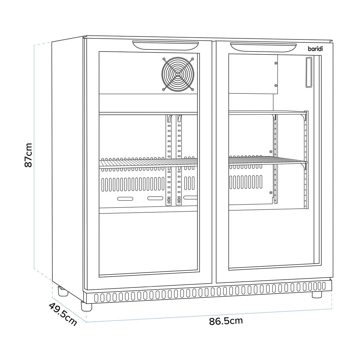 Baridi Back Bar Drinks Fridge Cooler Double Sliding Doors 190L Capacity DH273
