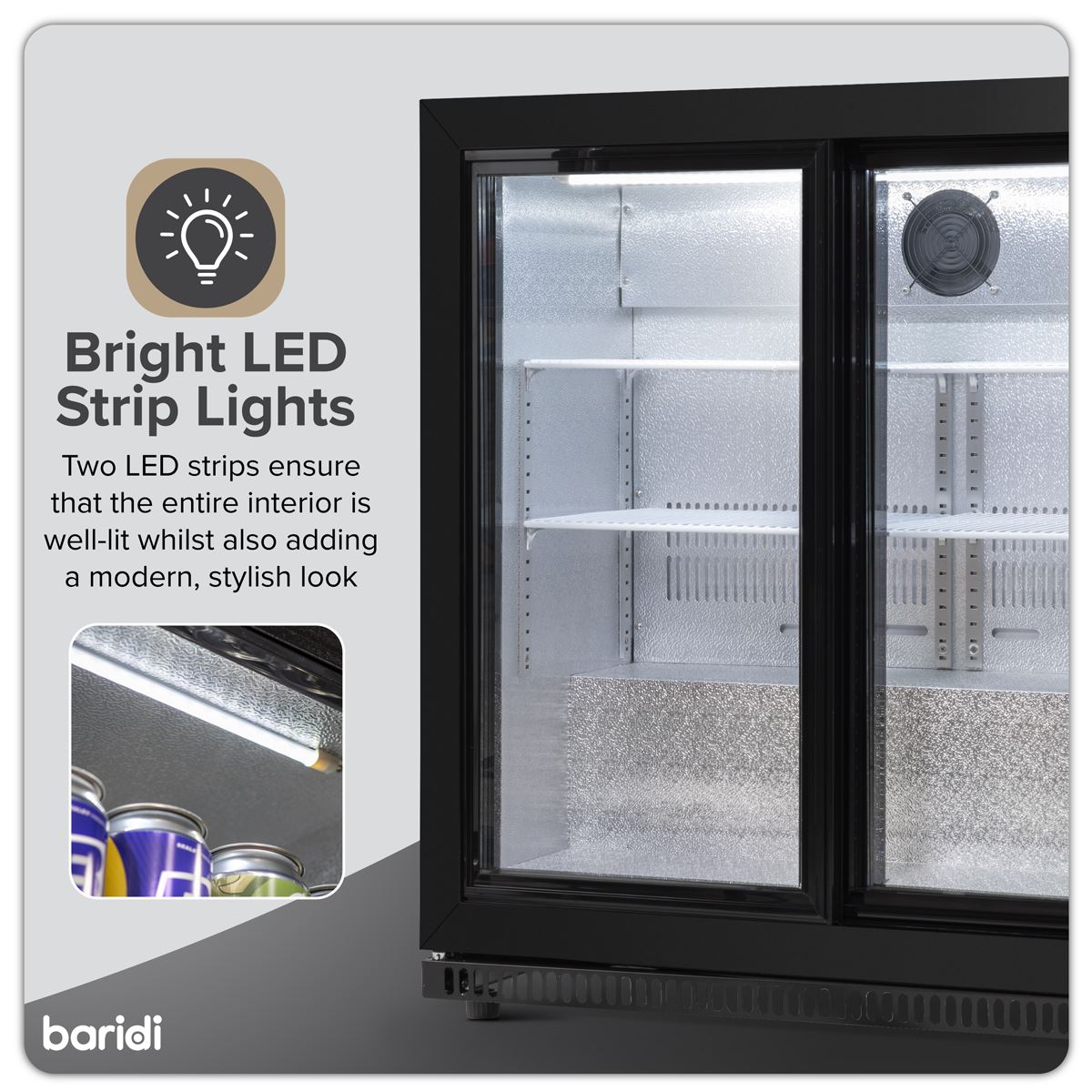 Baridi Back Bar Drinks Fridge Cooler Double Sliding Doors 190L Capacity DH273