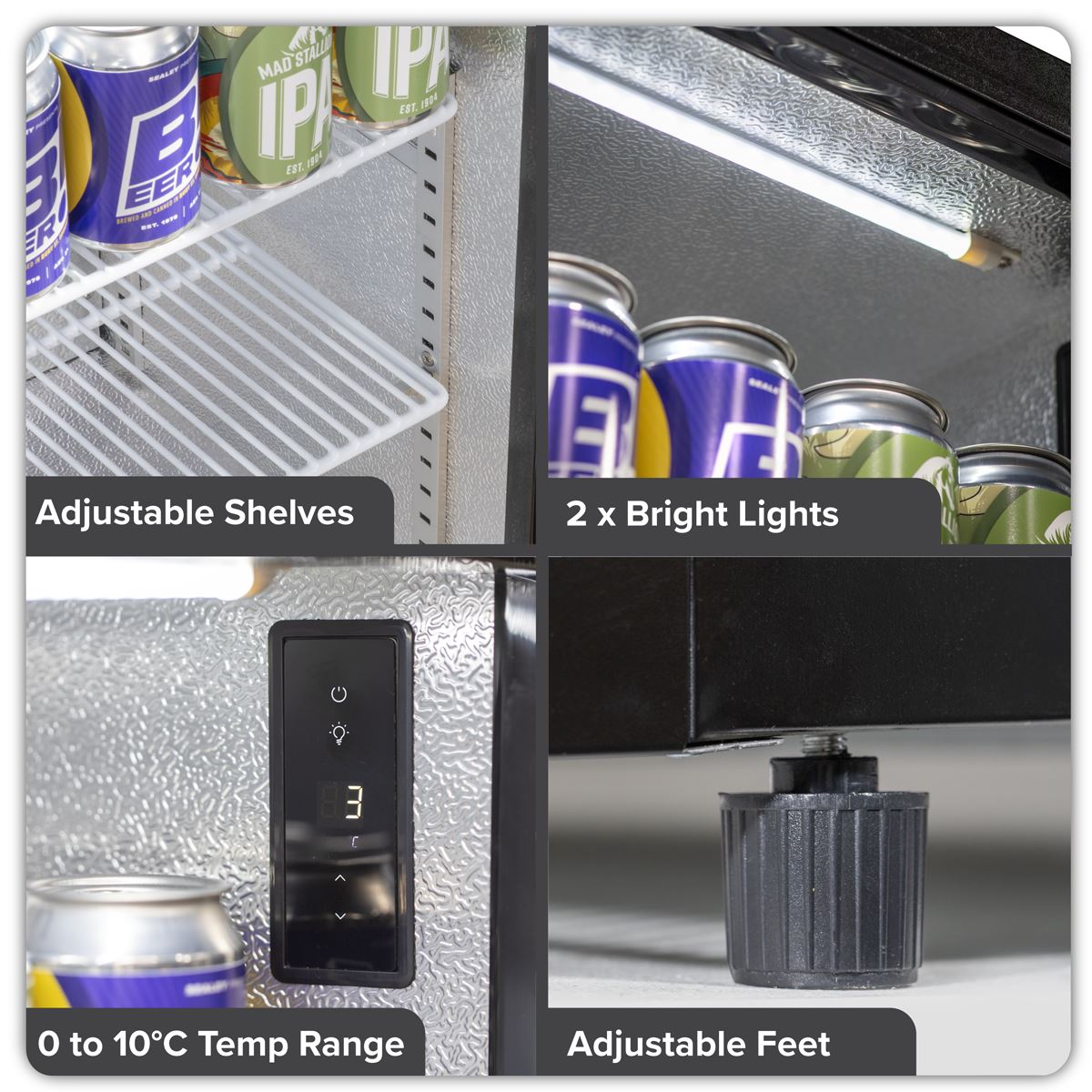 Baridi Back Bar Drinks Fridge Cooler Double Sliding Doors 190L Capacity DH273