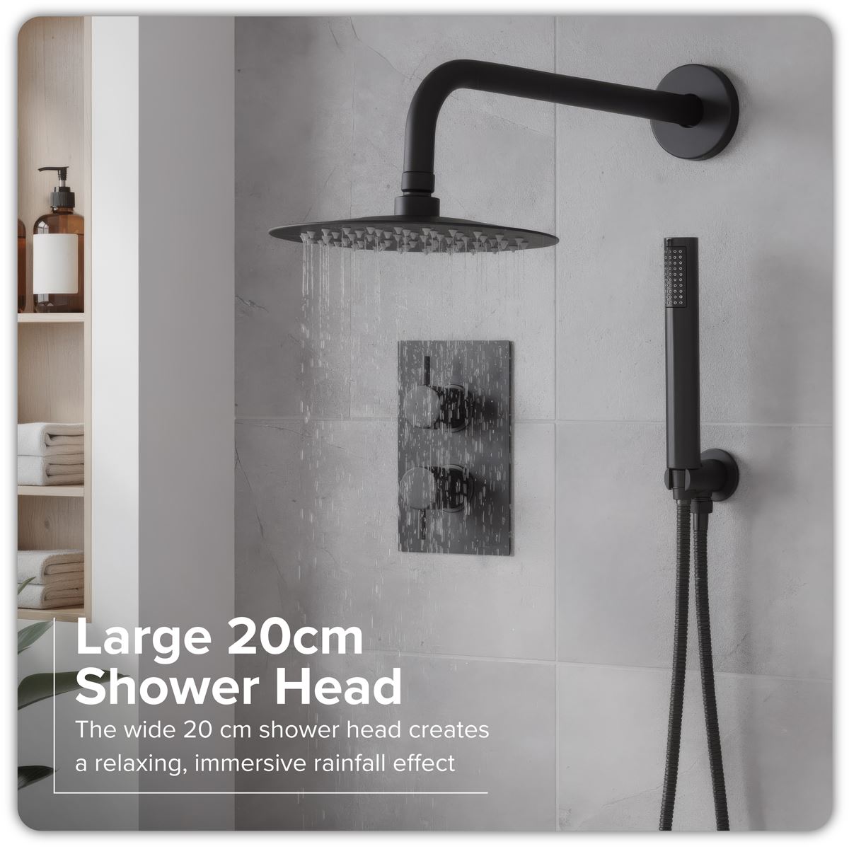 Sealey Concealed Thermostatic Shower Set, 20cm Round Head & Hand Shower - Black DH319