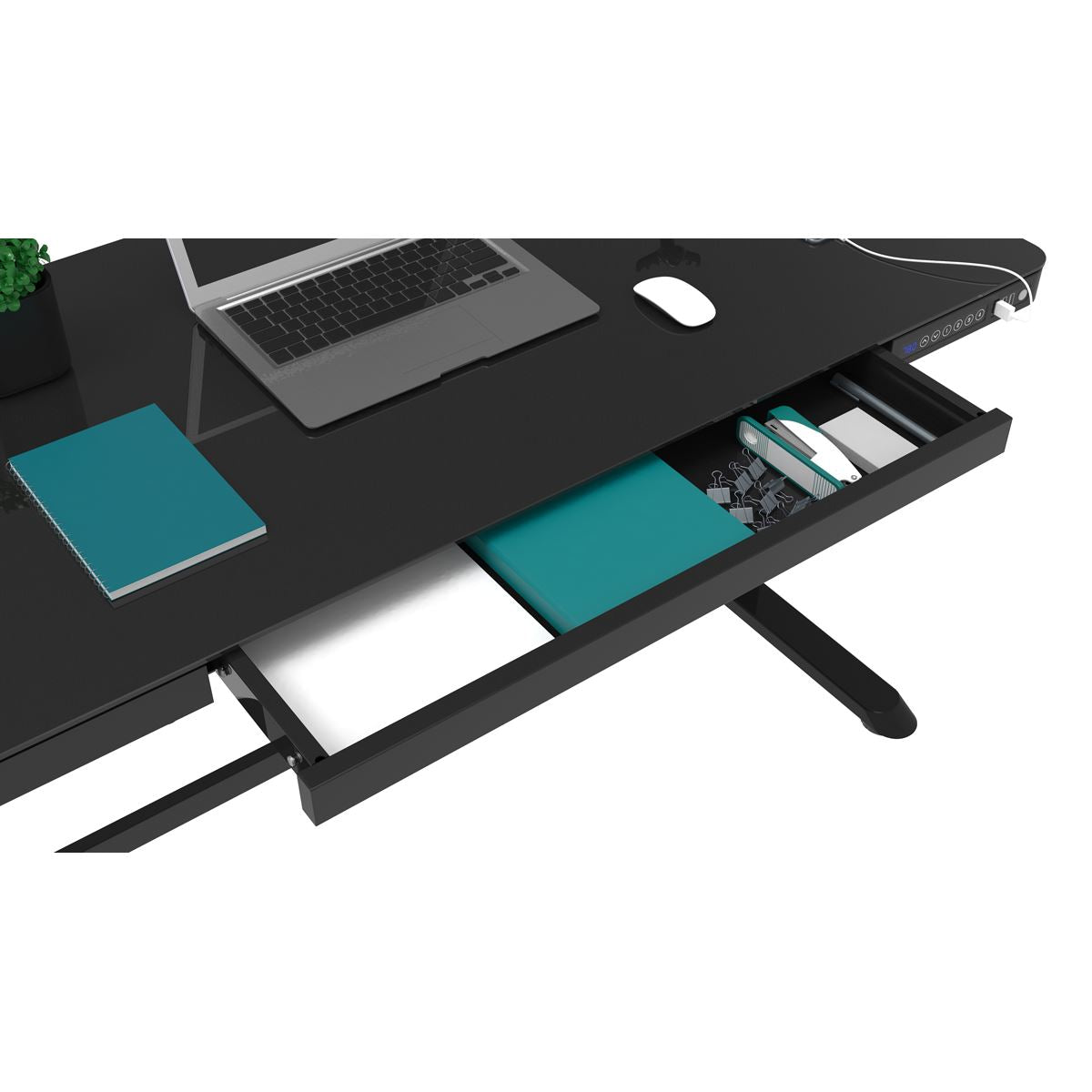 Dellonda Black Electric Adjustable Standing Desk USB & Drawer 1200 x 600mm DH53