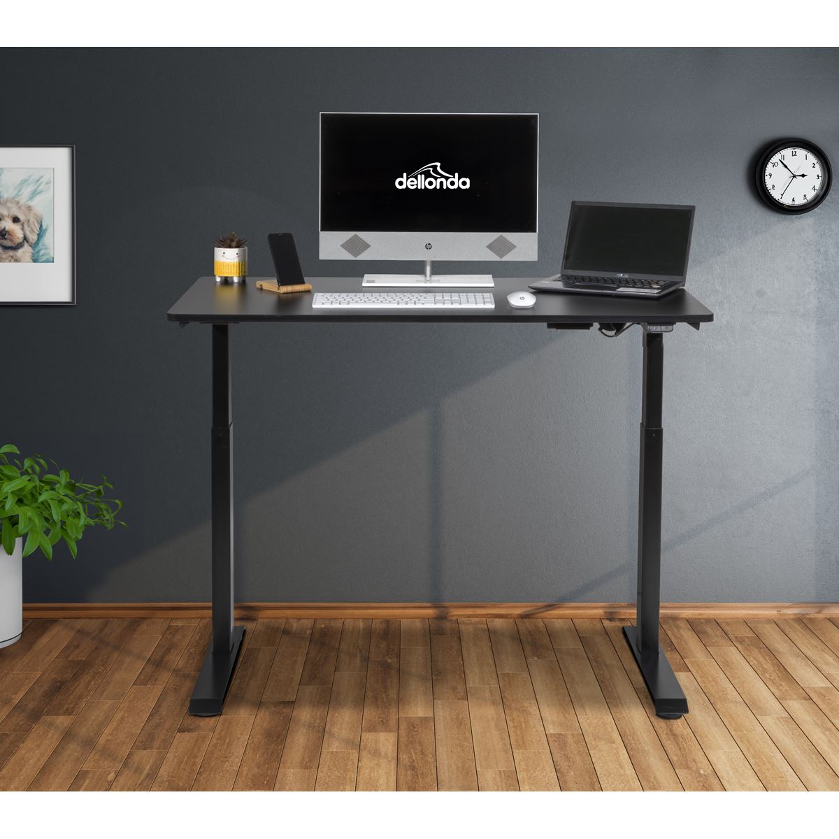 Dellonda Black Electric Adjustable Office Standing Desk Fast 1200x600mm DH55