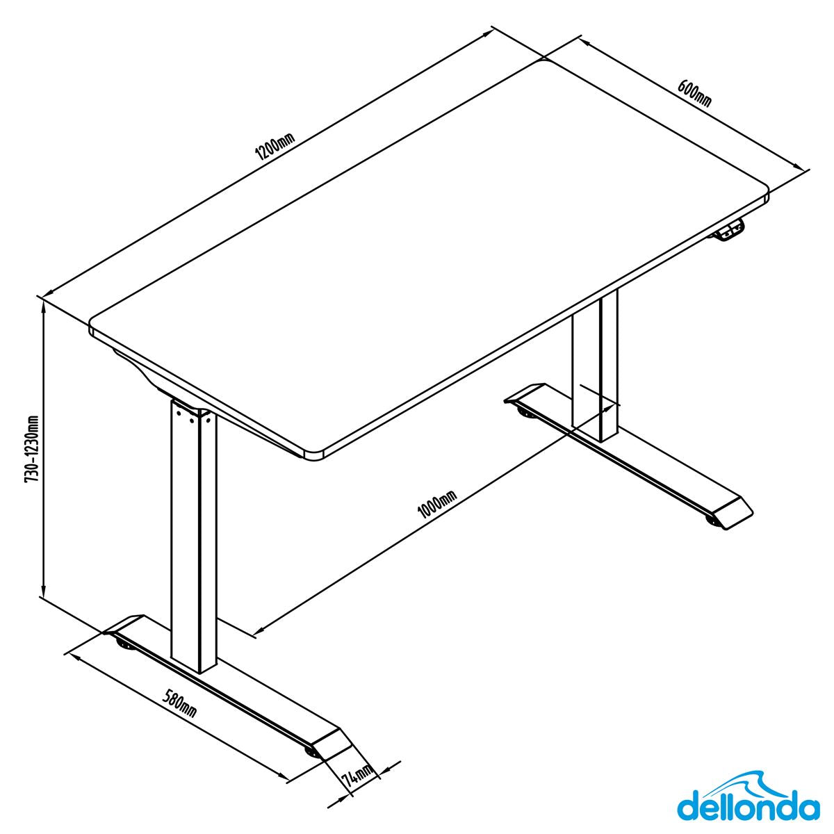 Dellonda White Electric Adjustable Office Standing Desk Quiet 1200x600mm DH56