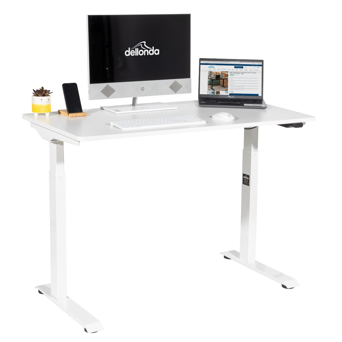 Dellonda White Electric Adjustable Office Standing Desk Quiet 1200x600mm DH56