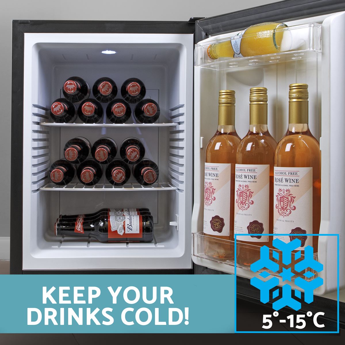 Baridi 35L Ultra Quiet Drinks Wine Mini Cooler Fridge with LED Light Black DH58