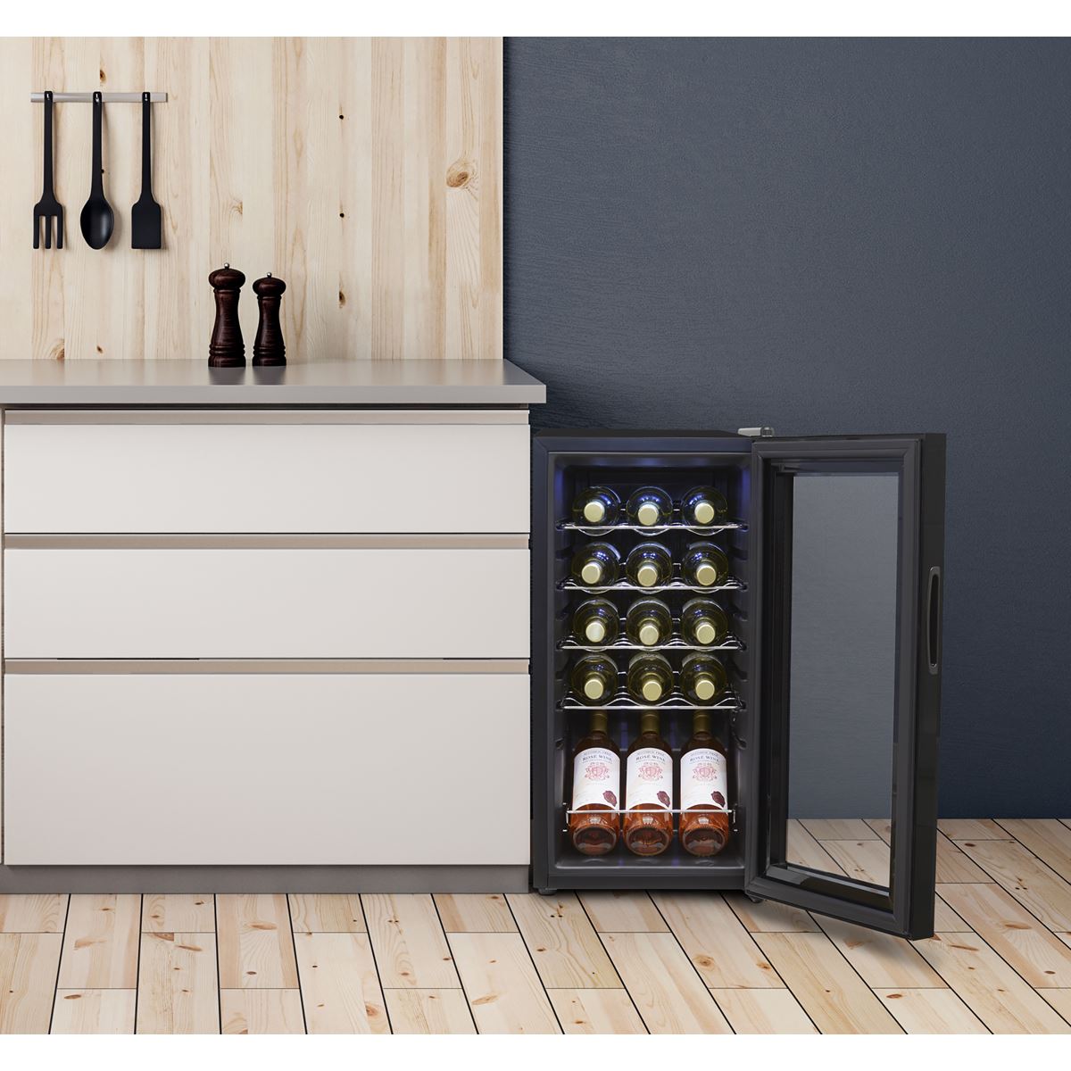 Baridi 15 Bottle Wine Fridge Digital Touch Screen & LED Light, Black DH5 DH5