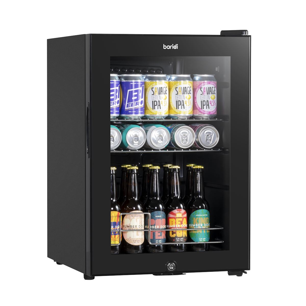 Baridi 60L Beer & Drinks Fridge with LED Light Black and Glass Door DH62