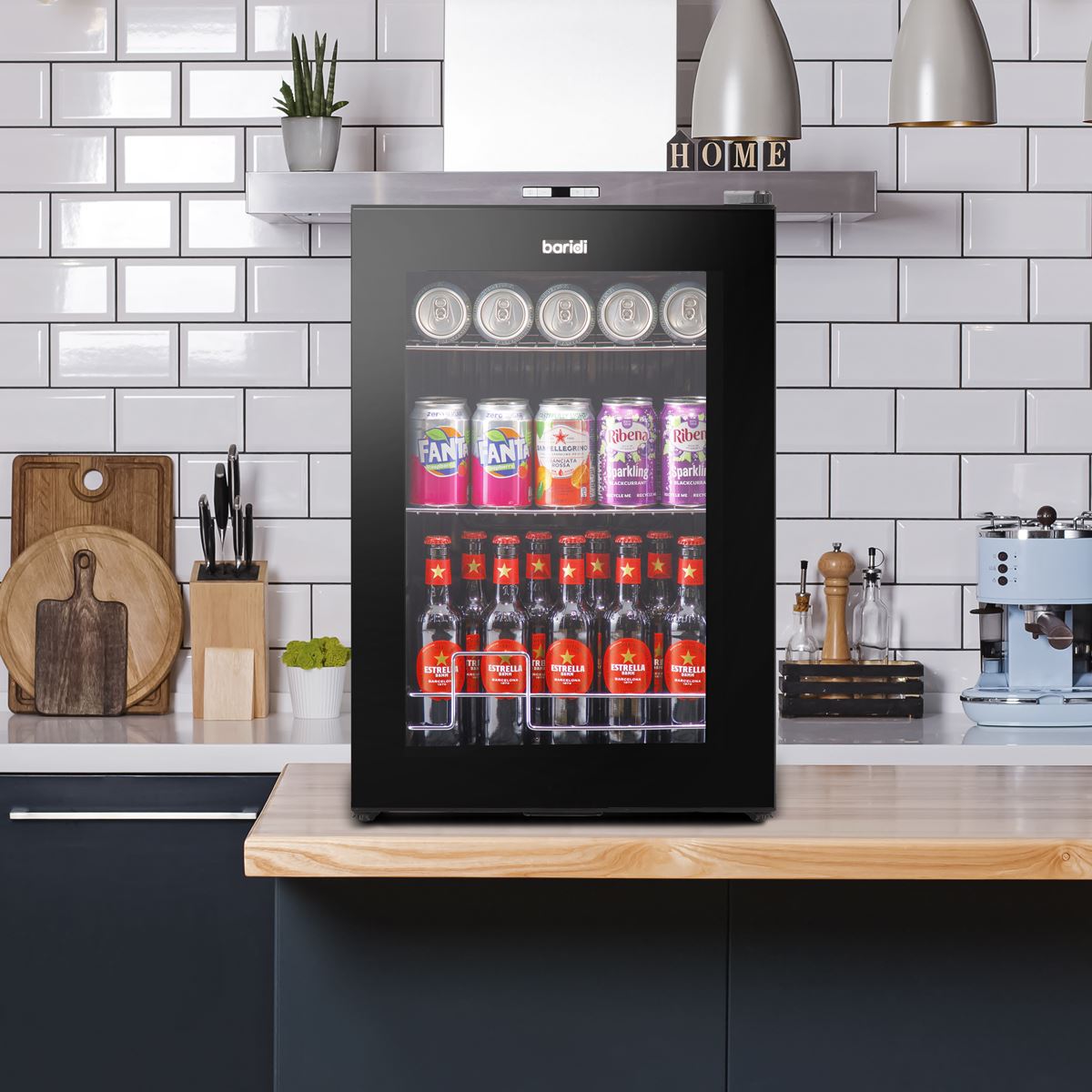 Baridi 60L Beer & Drinks Fridge with LED Light Black and Glass Door DH62
