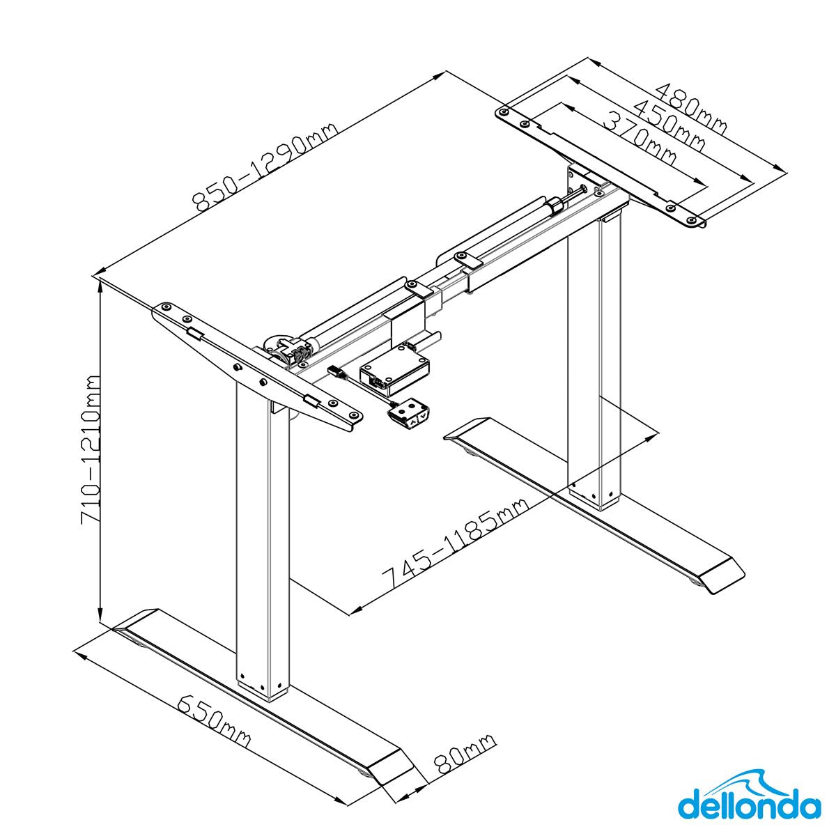 Dellonda White Electric Adjustable Standing Desk Frame 70kg Capacity Quiet DH64