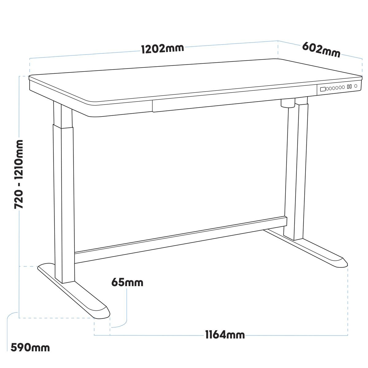 Dellonda Oak Electric Adjustable Standing Desk USB & Drawer 1200 x 600mm DH65