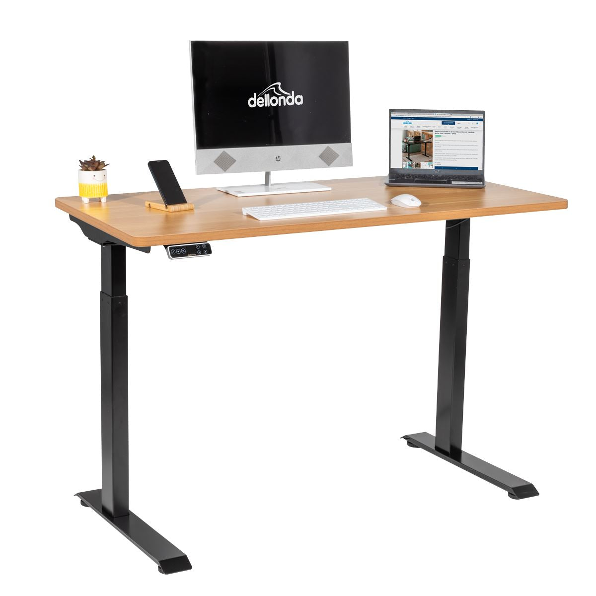 Dellonda Oak Electric Adjustable Office Standing Desk Quiet 1200 x 600mm DH66