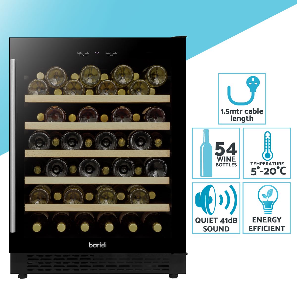 Baridi 54 Bottle Wine Cellar Fridge Digital Touch Screen Controls Black DH78