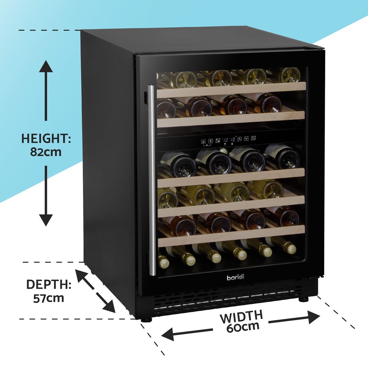 Baridi 46 Bottle Wine Cellar Fridge Digital Touch Screen Controls Black DH79