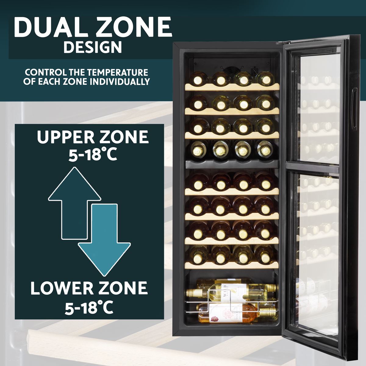 Baridi 36 Bottle Dual Zone Wine Cooler Fridge with Digital Touch Screen DH91