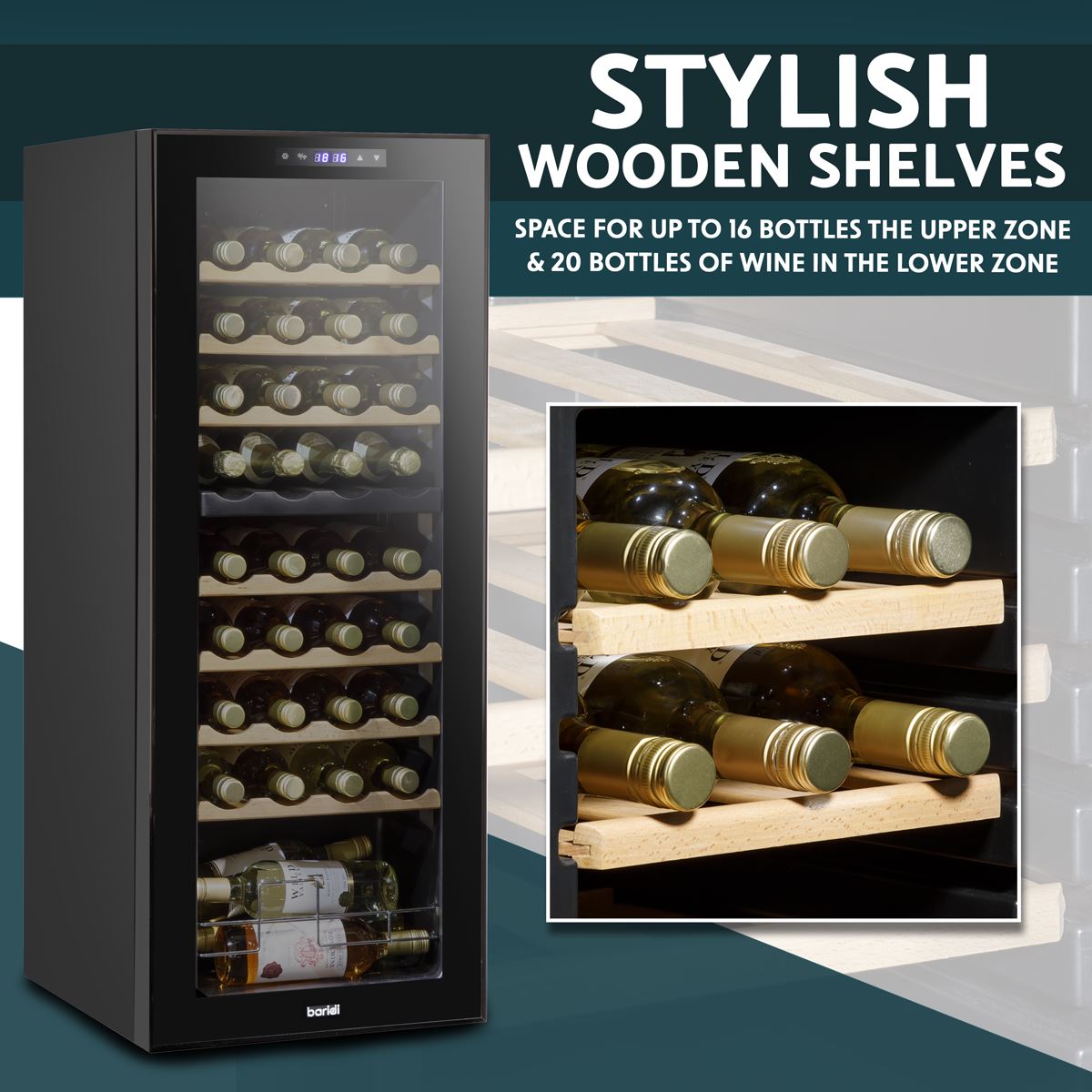 Baridi 36 Bottle Dual Zone Wine Cooler Fridge with Digital Touch Screen DH91