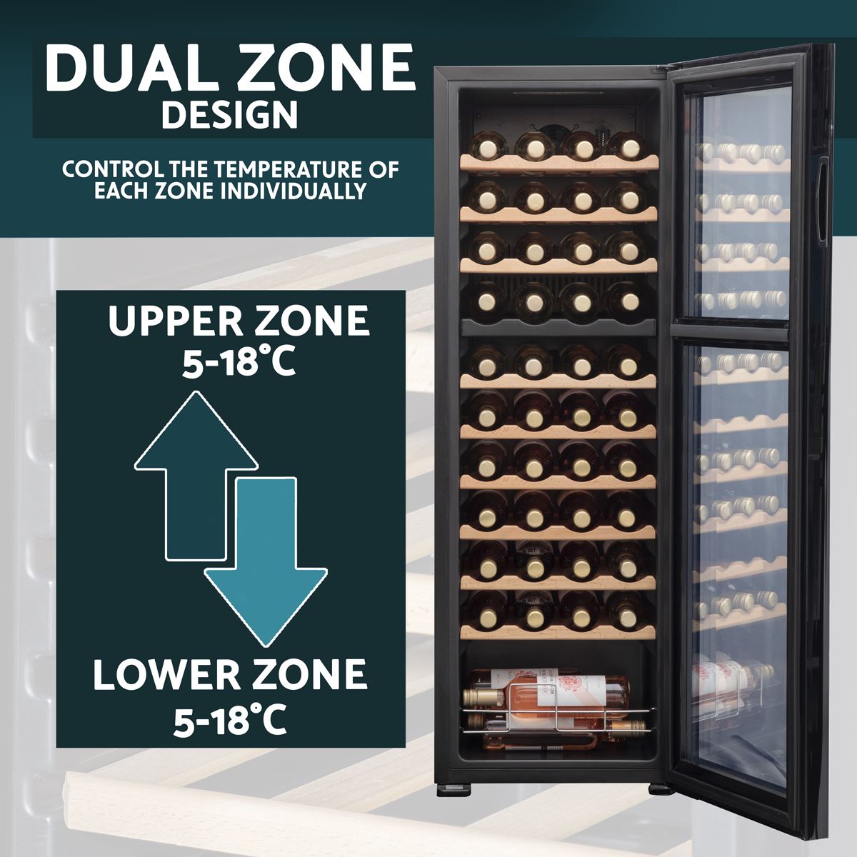 Baridi 44 Bottle Dual Zone Wine Cooler Fridge Digital Touch Screen Black DH92