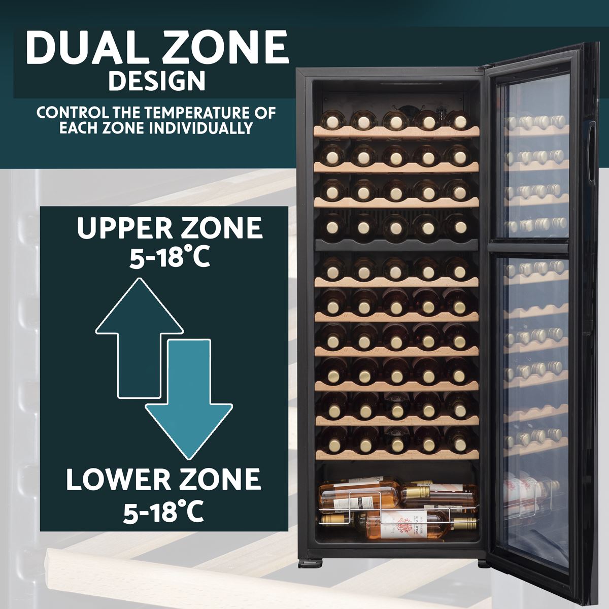 Baridi 55 Bottle Dual Zone Wine Cooler Fridge Digital Touch Screen Black DH93