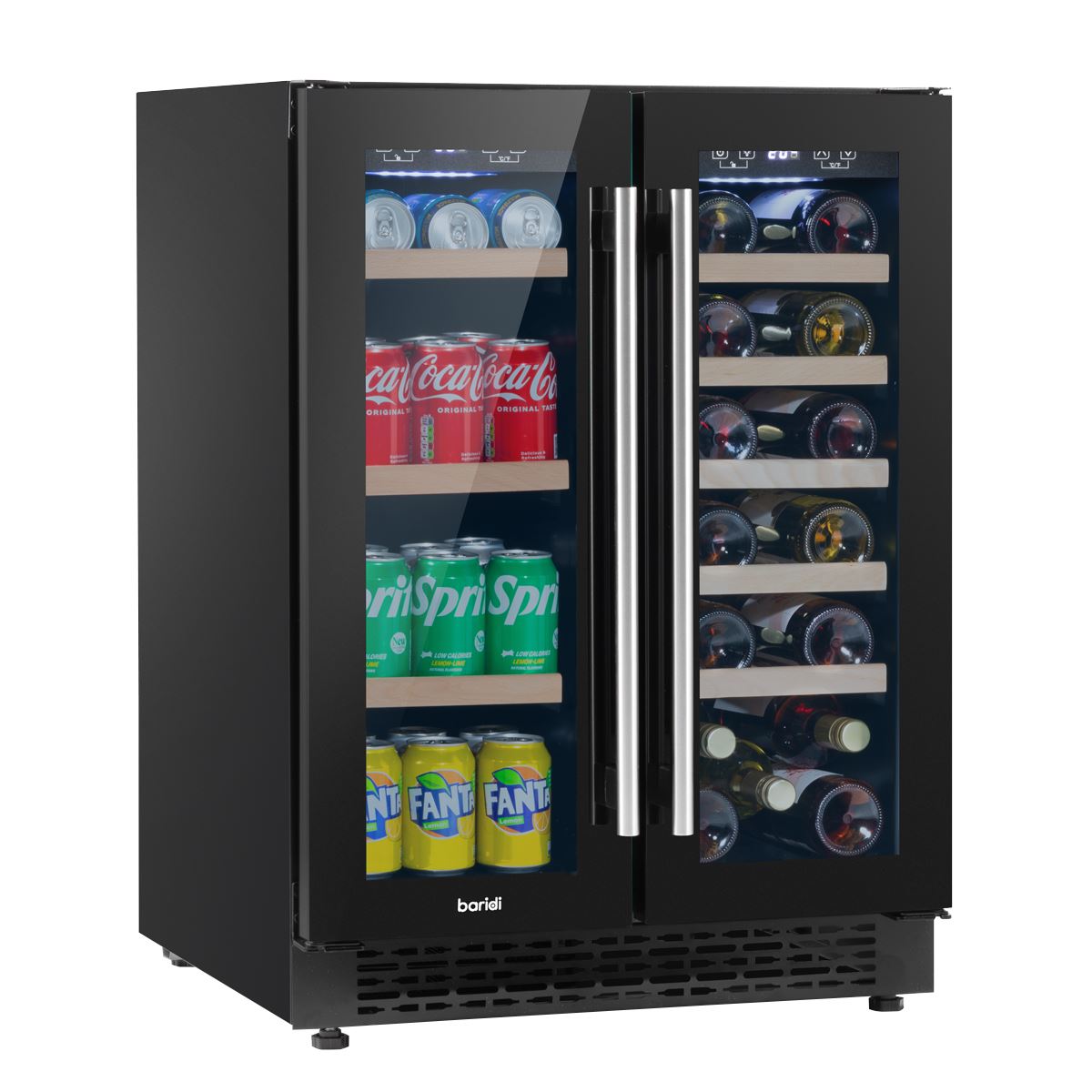 Baridi 60cm Dual Zone Wine Cooler and Drinks Fridge 40 Bottle 120 Can DH96