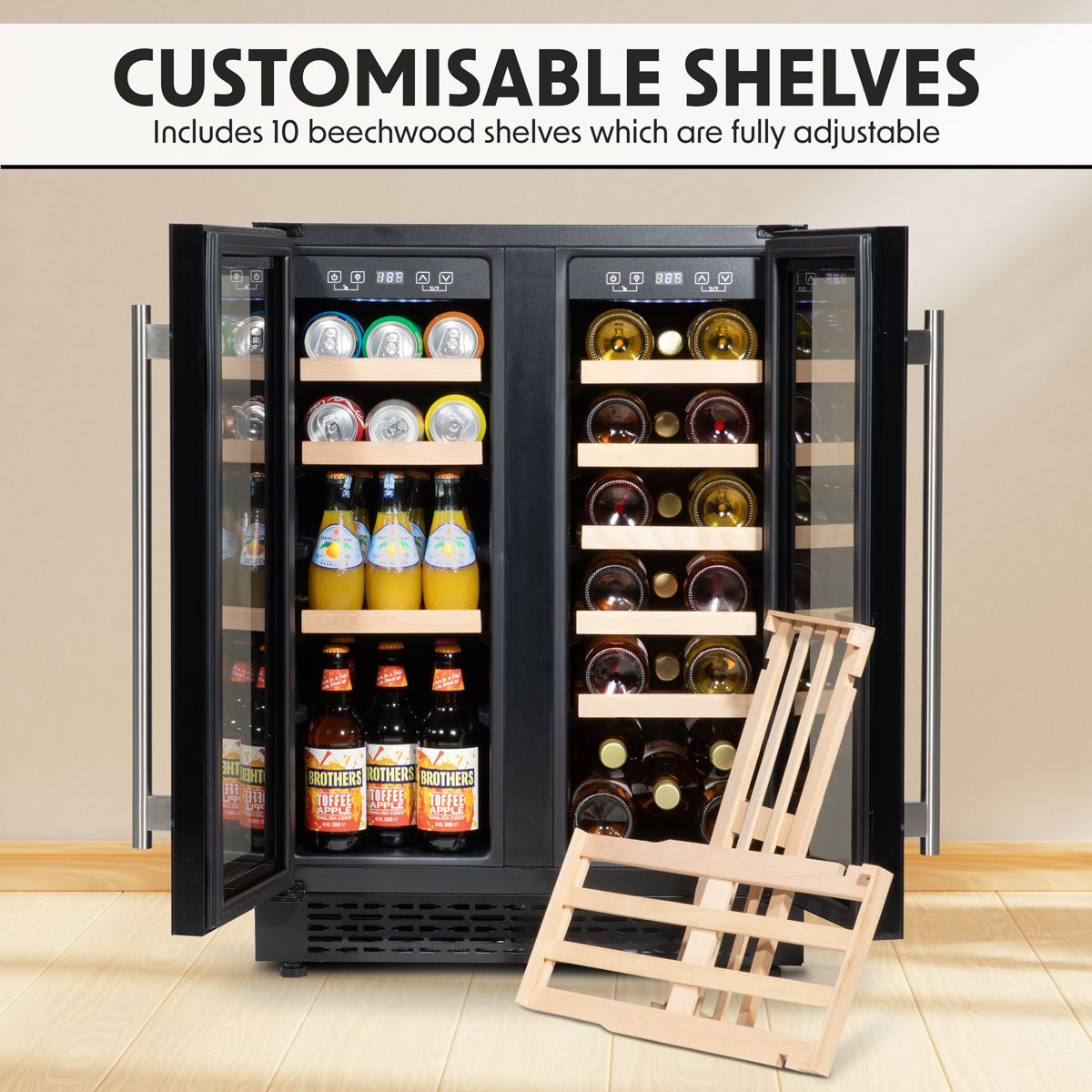 Baridi 60cm Dual Zone Wine Cooler and Drinks Fridge 40 Bottle 120 Can DH96