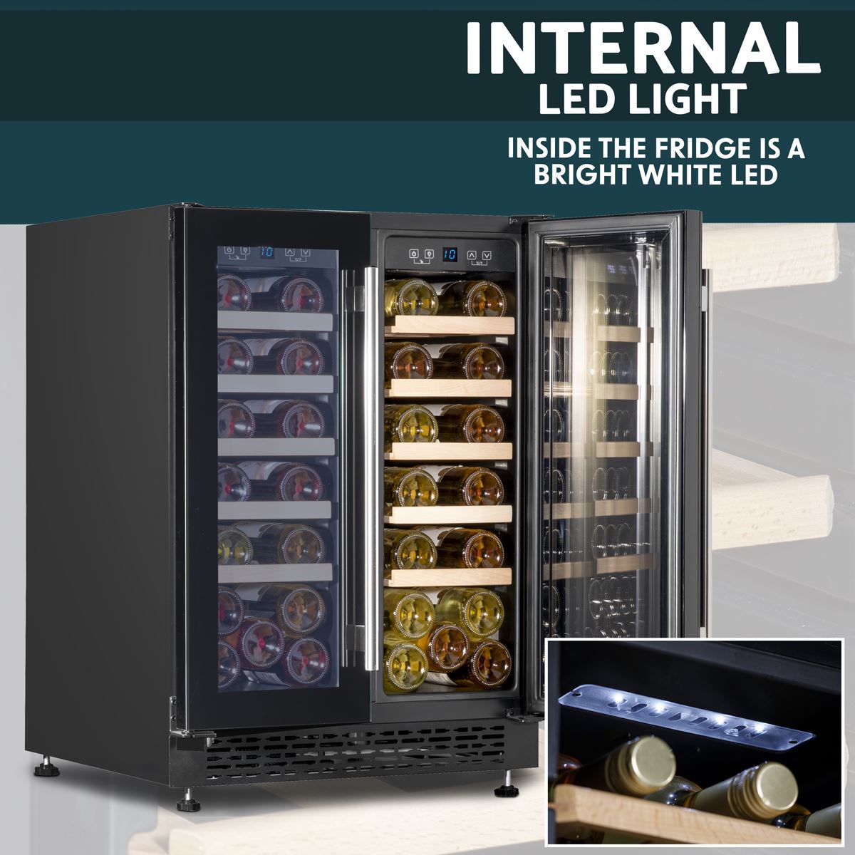 Baridi 60cm Dual Zone Wine Cooler and Drinks Fridge 40 Bottle 120 Can DH96