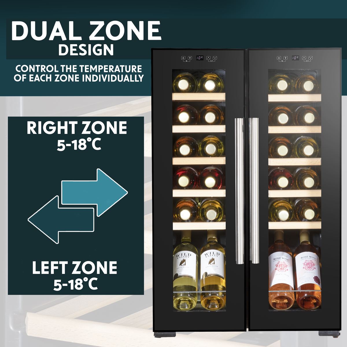 Baridi 24 Bottle Dual Zone Wine Cooler Fridge Touch Screen LED Light Black DH97
