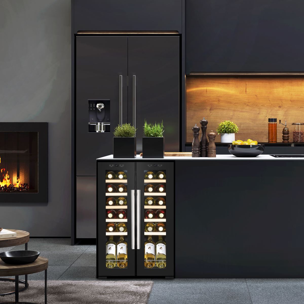 Baridi 24 Bottle Dual Zone Wine Cooler Fridge Touch Screen LED Light Black DH97