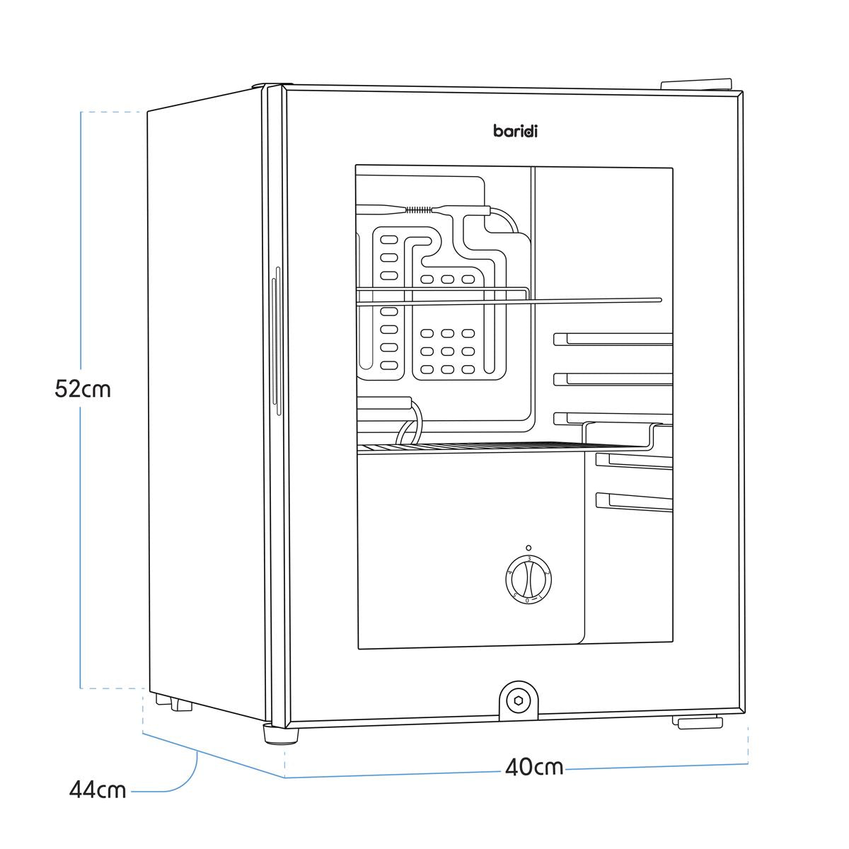 Baridi 40L Drinks Mini Fridge with LED Light Black and Glass Door DH98